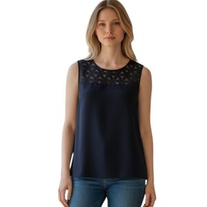 Nicole Miller Original Women's Sleeveless Blouse Tank Navy Blue Size XL